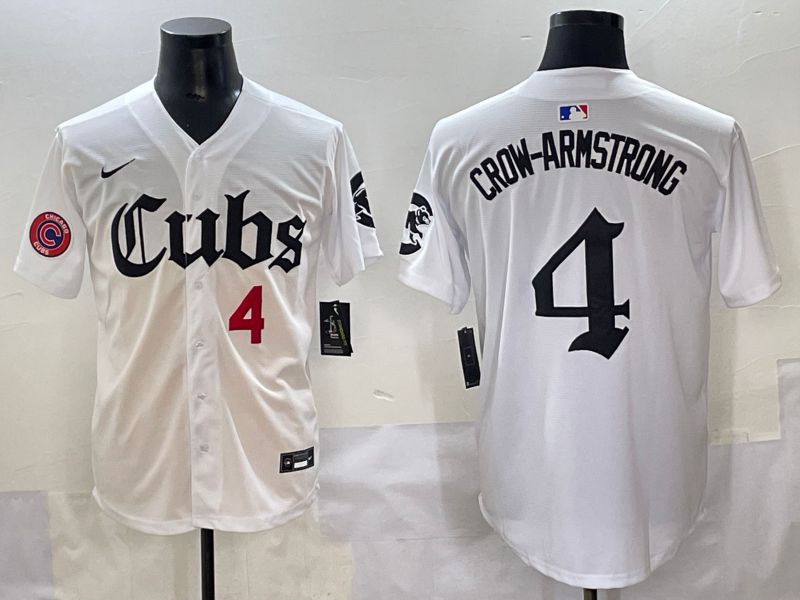 Men 2025 Chicago Cubs #4 Crow-Armstrong White Five generations Joint Name Nike MLB Jersey style 7